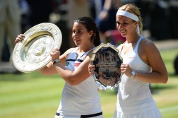 Marion Bartoli and Sabine Lisicki Wimbledon 2013 final trophy